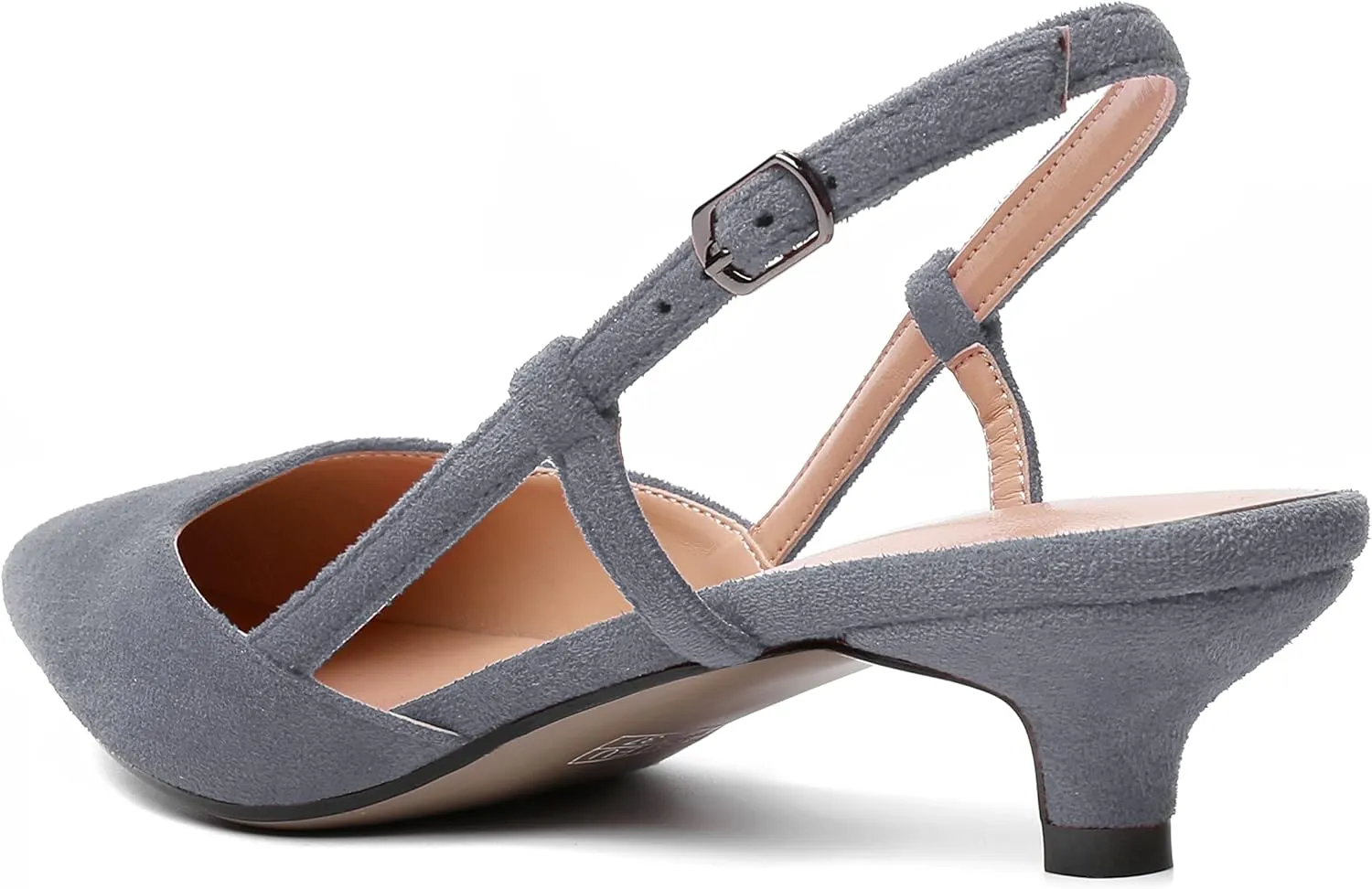 WAYDERNS Womens Suede Slingback Ankle Strap Wedding Solid Fashion Pointed Toe Buckle Kitten Low Heel Pumps Shoes 1.5 Inch