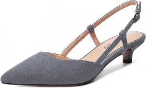 WAYDERNS Womens Suede Slingback Ankle Strap Wedding Solid Fashion Pointed Toe Buckle Kitten Low Heel Pumps Shoes 1.5 Inch