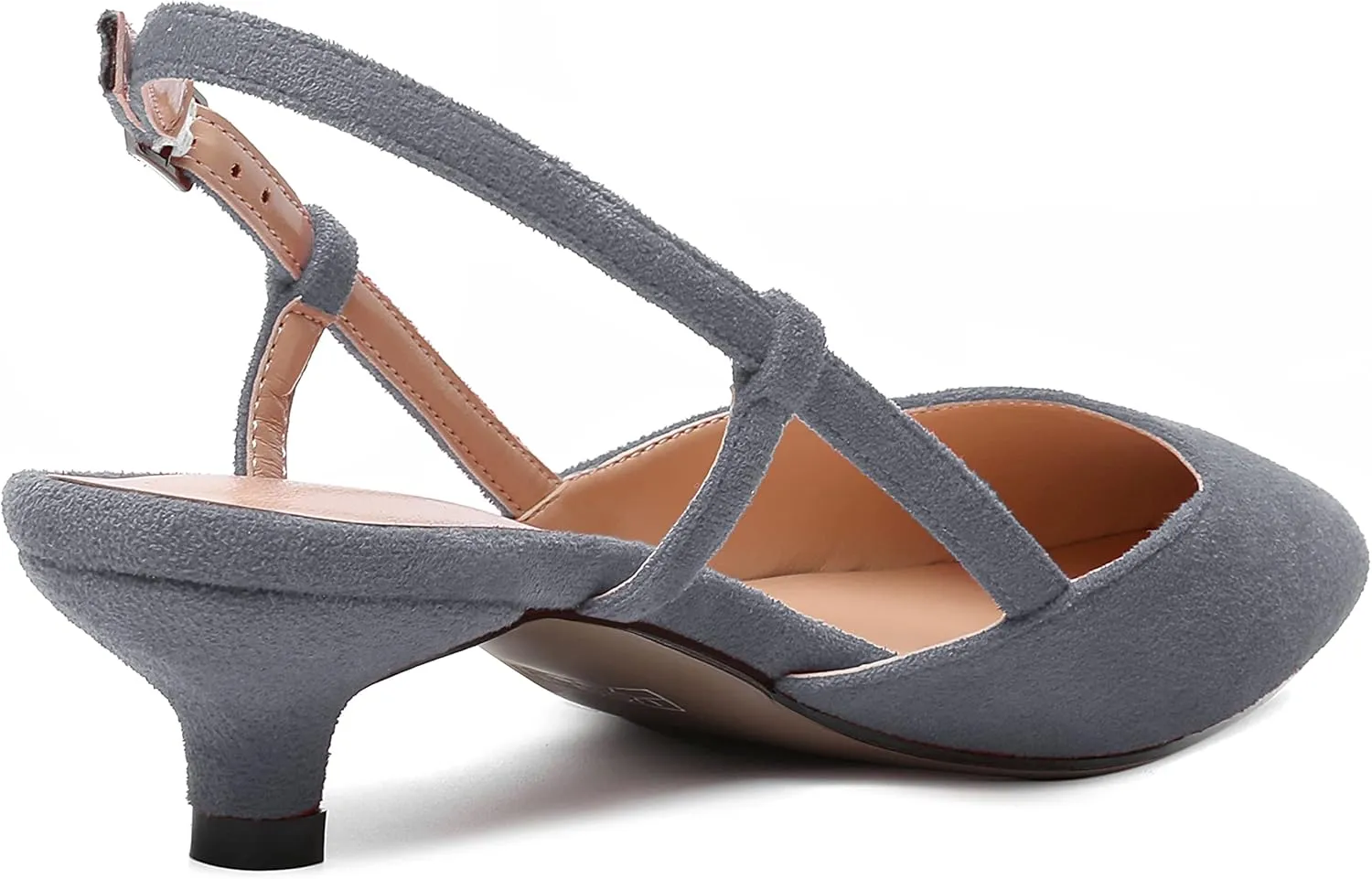 WAYDERNS Womens Suede Slingback Ankle Strap Wedding Solid Fashion Pointed Toe Buckle Kitten Low Heel Pumps Shoes 1.5 Inch