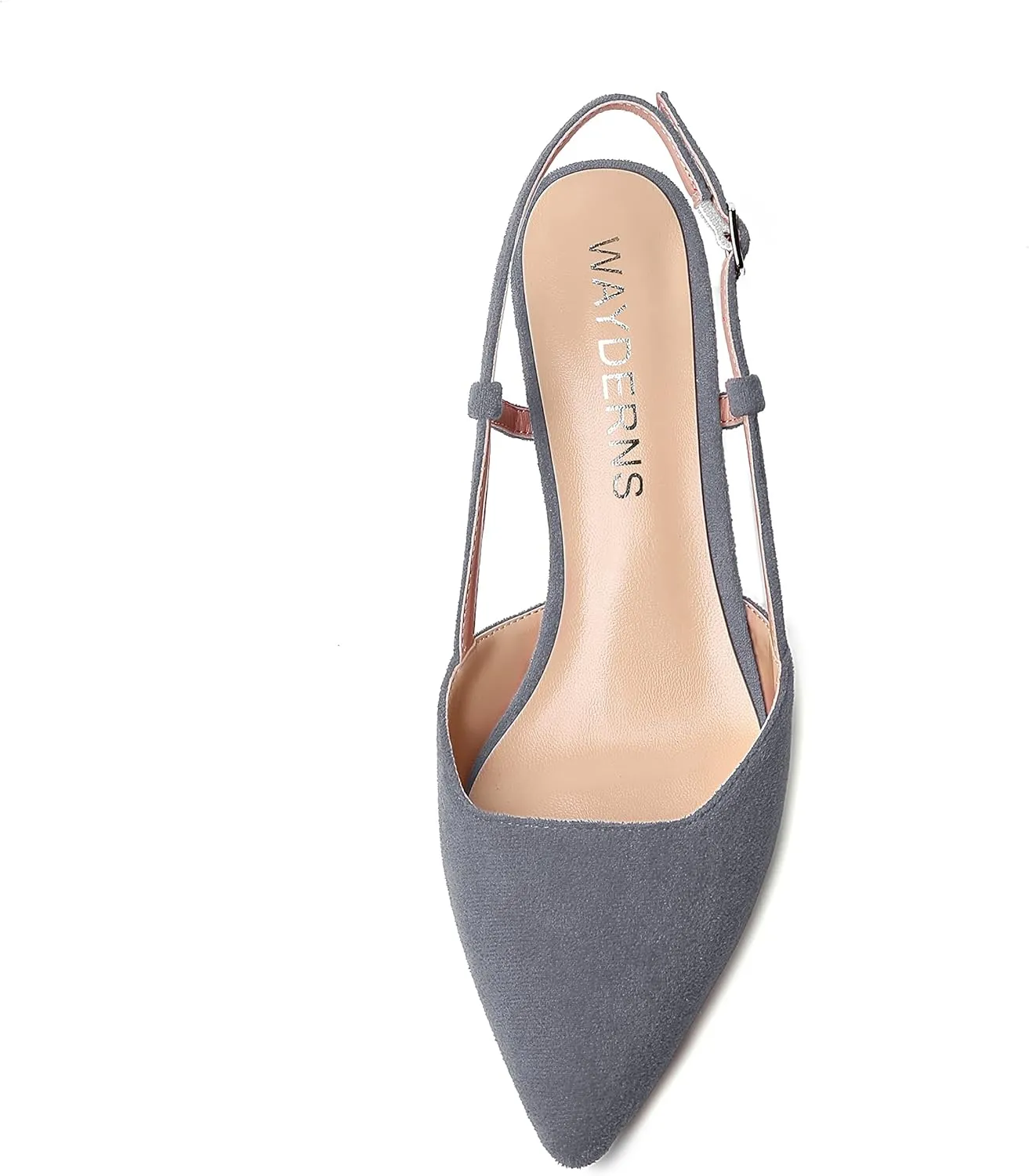 WAYDERNS Womens Suede Slingback Ankle Strap Wedding Solid Fashion Pointed Toe Buckle Kitten Low Heel Pumps Shoes 1.5 Inch