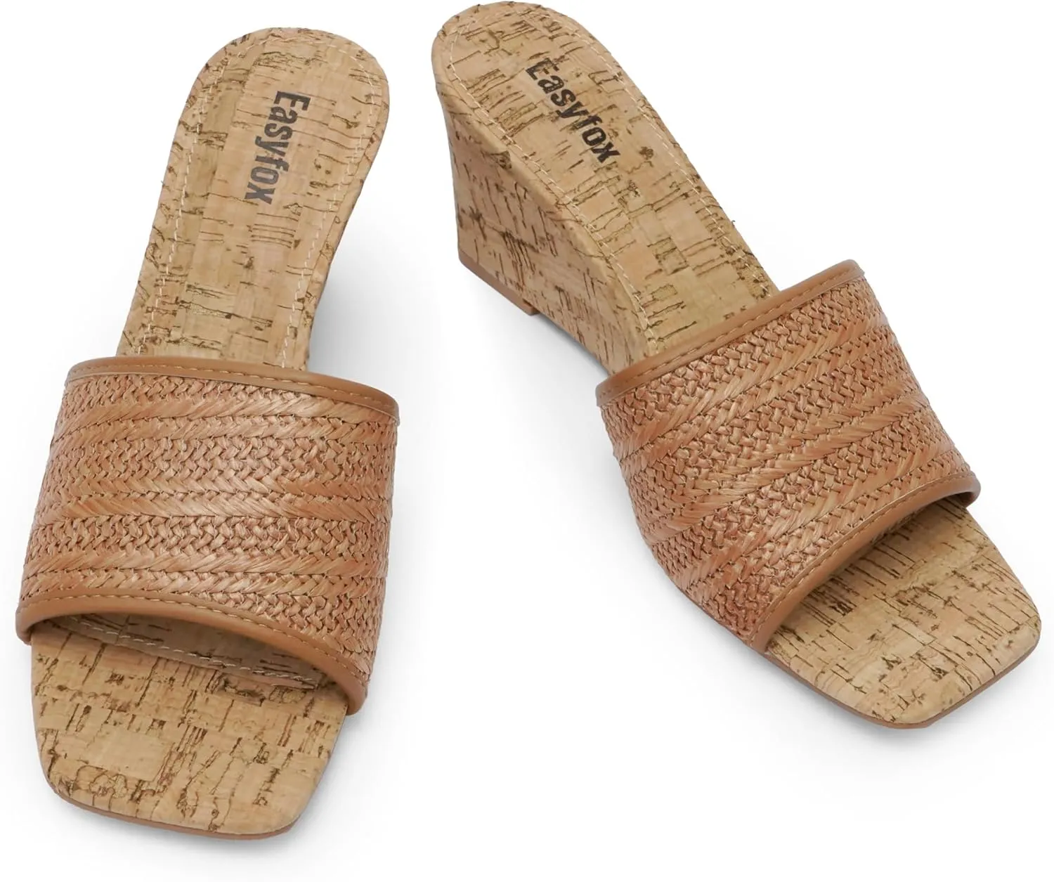 Wedge Sandals for Women Open Toe Wedge Heels Womens High Heel Sandal Square Toe Heeled Wedge Sandals Wood Grain Slip on Wedge Mules