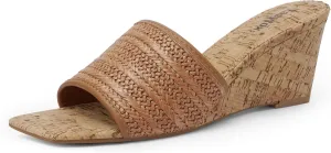 Wedge Sandals for Women Open Toe Wedge Heels Womens High Heel Sandal Square Toe Heeled Wedge Sandals Wood Grain Slip on Wedge Mules