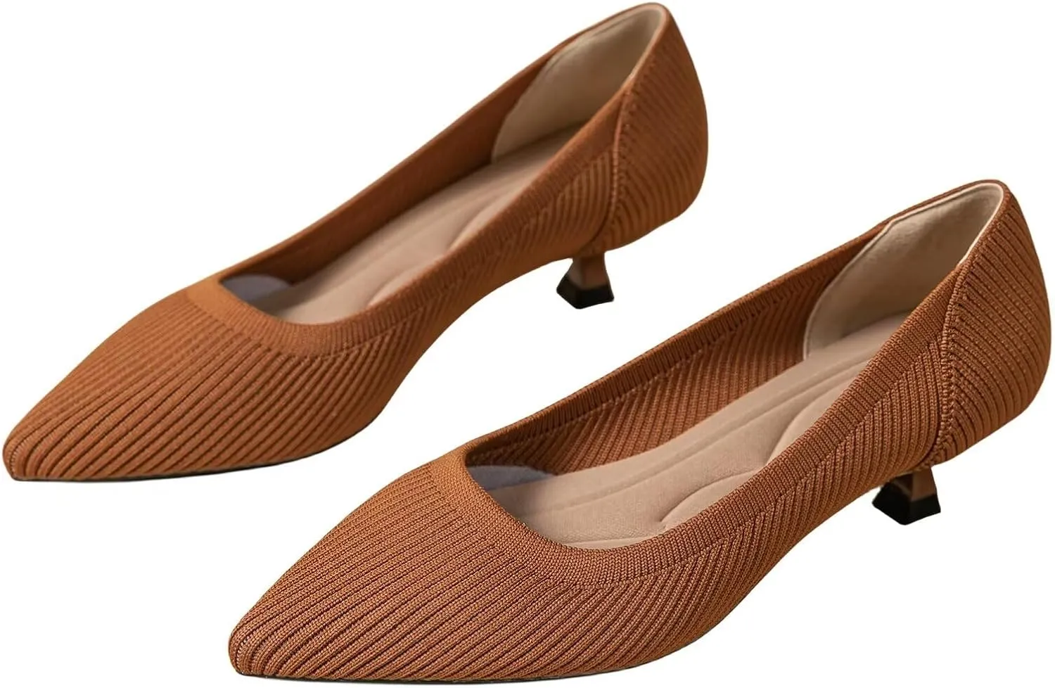 WENJIAZHIZHI Women's Pointy Toe Kitten Heels Classic Knit Pumps for Office Lady Comfortable Wedding Shoes Formal Dress Slip-ons