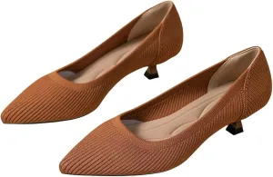 WENJIAZHIZHI Women's Pointy Toe Kitten Heels Classic Knit Pumps for Office Lady Comfortable Wedding Shoes Formal Dress Slip-ons