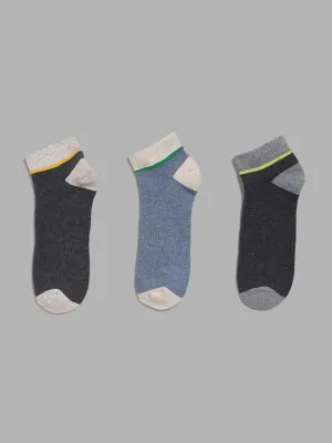 WES Lounge Grey Colorblock Cotton Blend Trainer Socks - Pack of 3