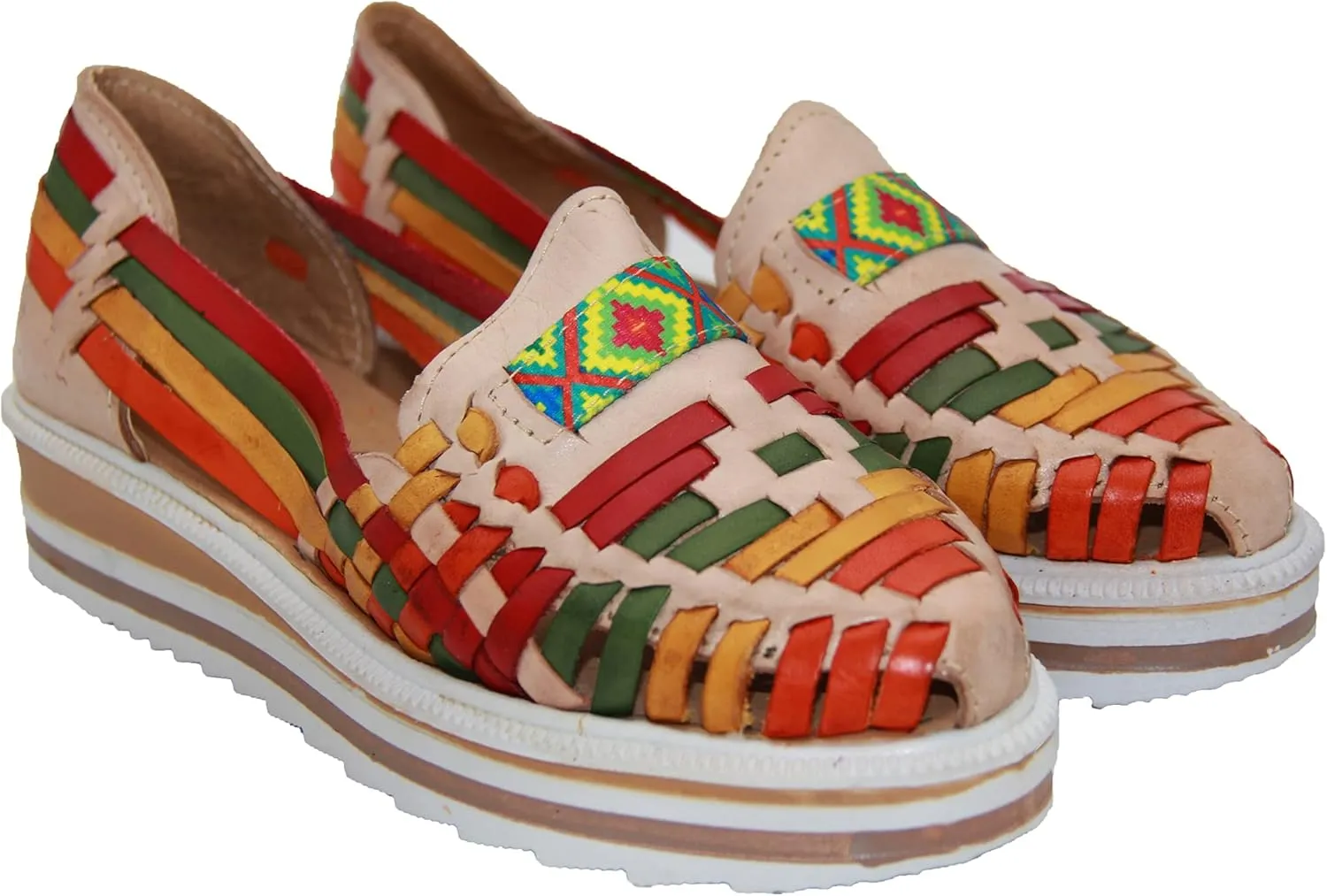 Western Shops Women’s Leather Huarache Wedge Sandal, Mexican Huarache Sandal, Platform Huarache Sandal