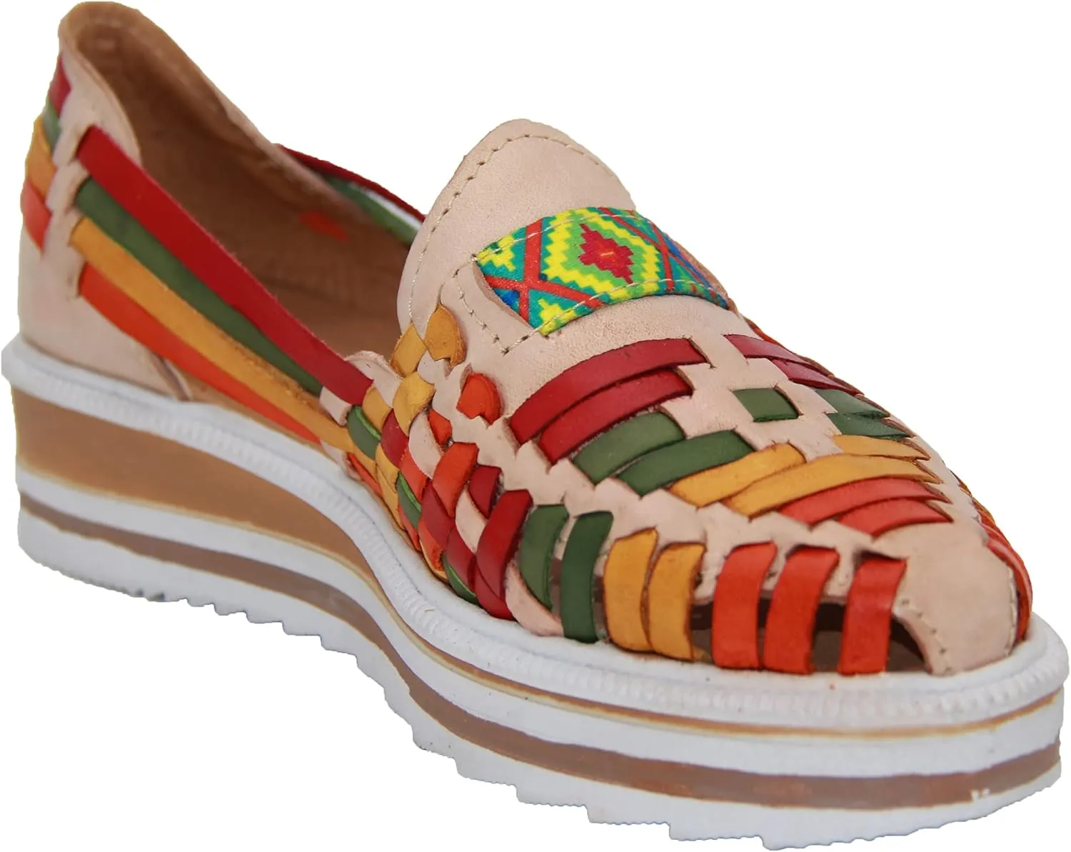 Western Shops Women’s Leather Huarache Wedge Sandal, Mexican Huarache Sandal, Platform Huarache Sandal