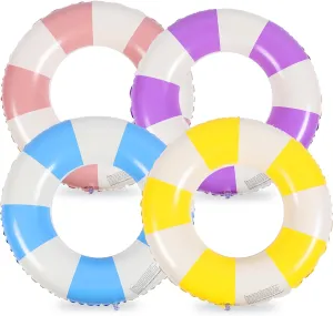Wettarn 4 Pcs Pool Tubes with Fun Prints Inflatable Floats Swimming Toys Classic Striped Inner Tubes for Pool Bachelorette Floaties for Summer Beach Party Decor Supplies(Stylish Style,Age 5-9)