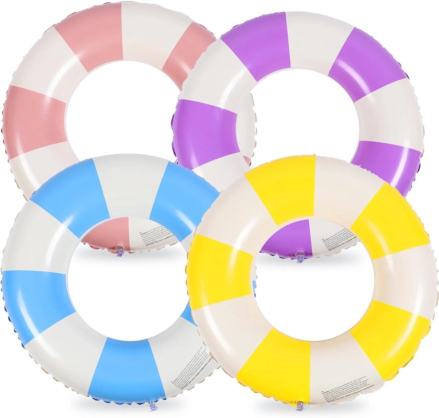 Wettarn 4 Pcs Pool Tubes with Fun Prints Inflatable Floats Swimming Toys Classic Striped Inner Tubes for Pool Bachelorette Floaties for Summer Beach Party Decor Supplies(Stylish Style,Age 5-9)