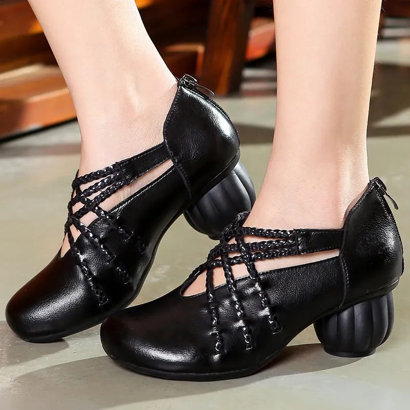 Women Plaited Stripes Low Heel Pump Shoes