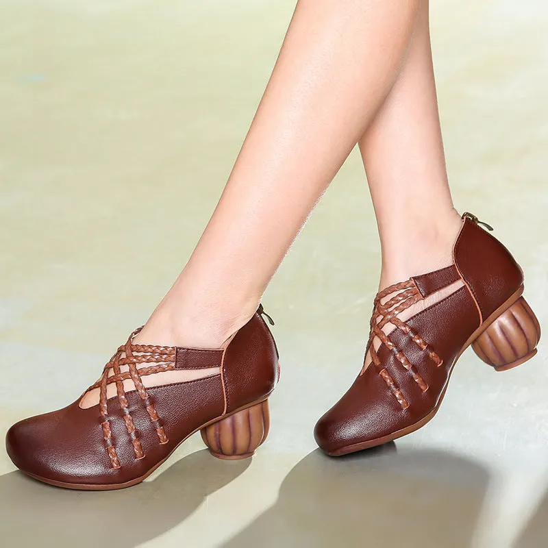 Women Plaited Stripes Low Heel Pump Shoes