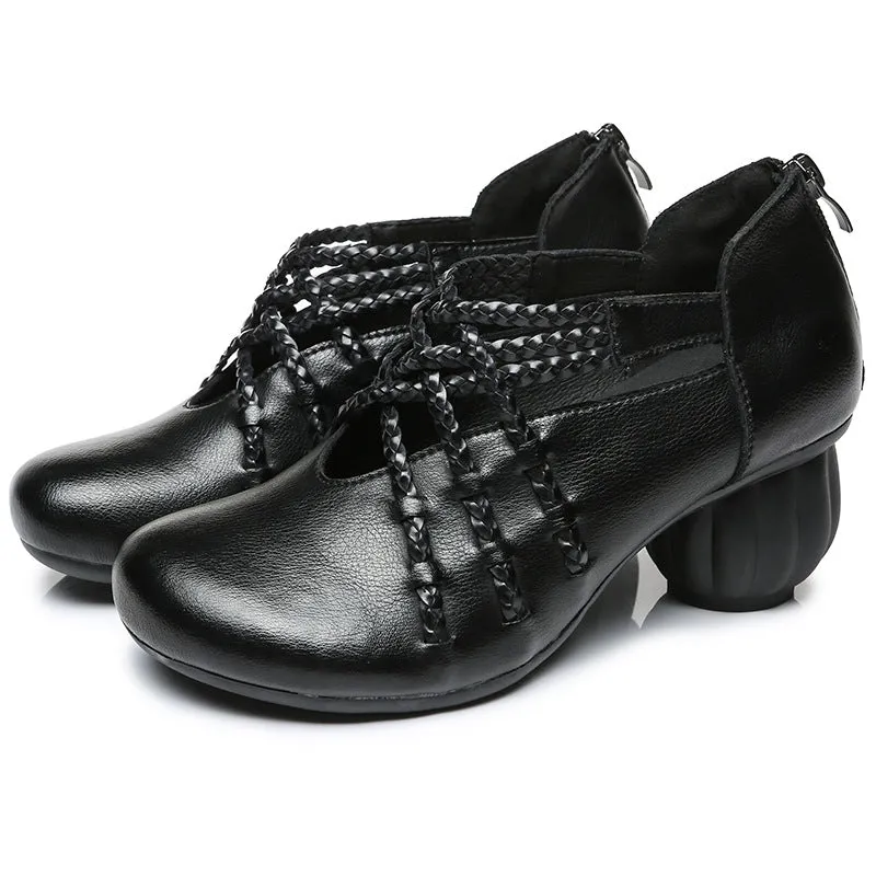 Women Plaited Stripes Low Heel Pump Shoes