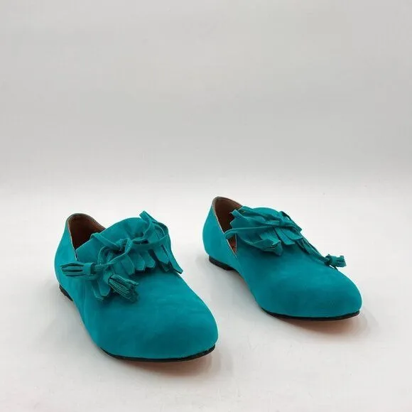 Women Vintage Fringe Dress Flats Toe Slip On Driver Loafers Low Heels Pump Shoes