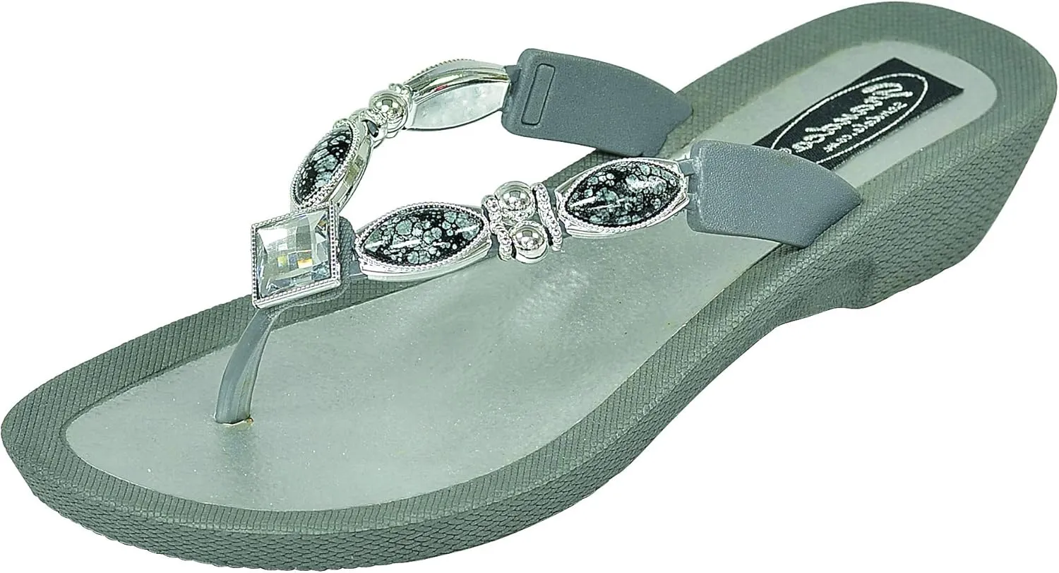 Women’s Beaded Sandals Royal V Thong Jeweled Slip-on Flip Flops