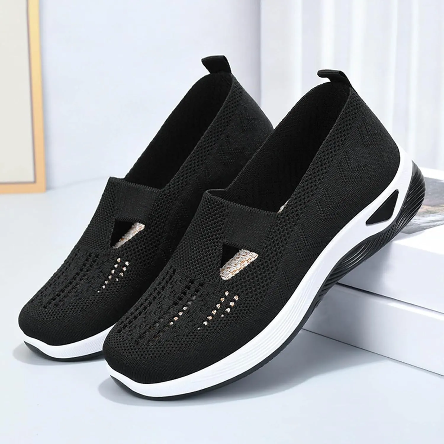 Women'S Breathable Soft Shoes Hands Free Slip On Arch Support Sneakers Walking Foam Go Running Shoes