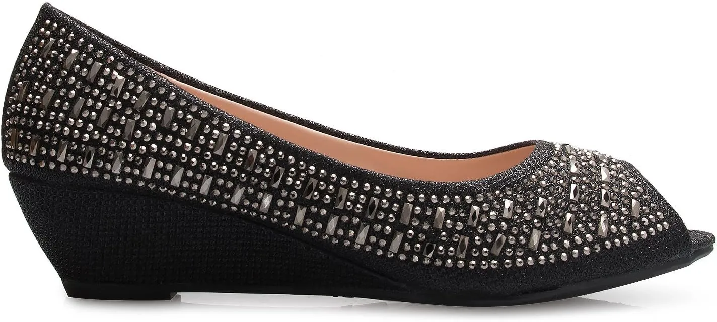 Womens Classic Open Toe Kitten Heel Wedges | Dress, Work, Party Low Heeled