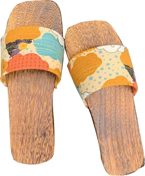 Women's Classic Sandal Summer, Wooden Geta Clogs Sandals, Women's Japanese Style Wood Clog Flip Flops Shoes Anti-Skid Floral Mules Slippers Wooden Geta Sandals (Color : Yellow, Size : EU 37)