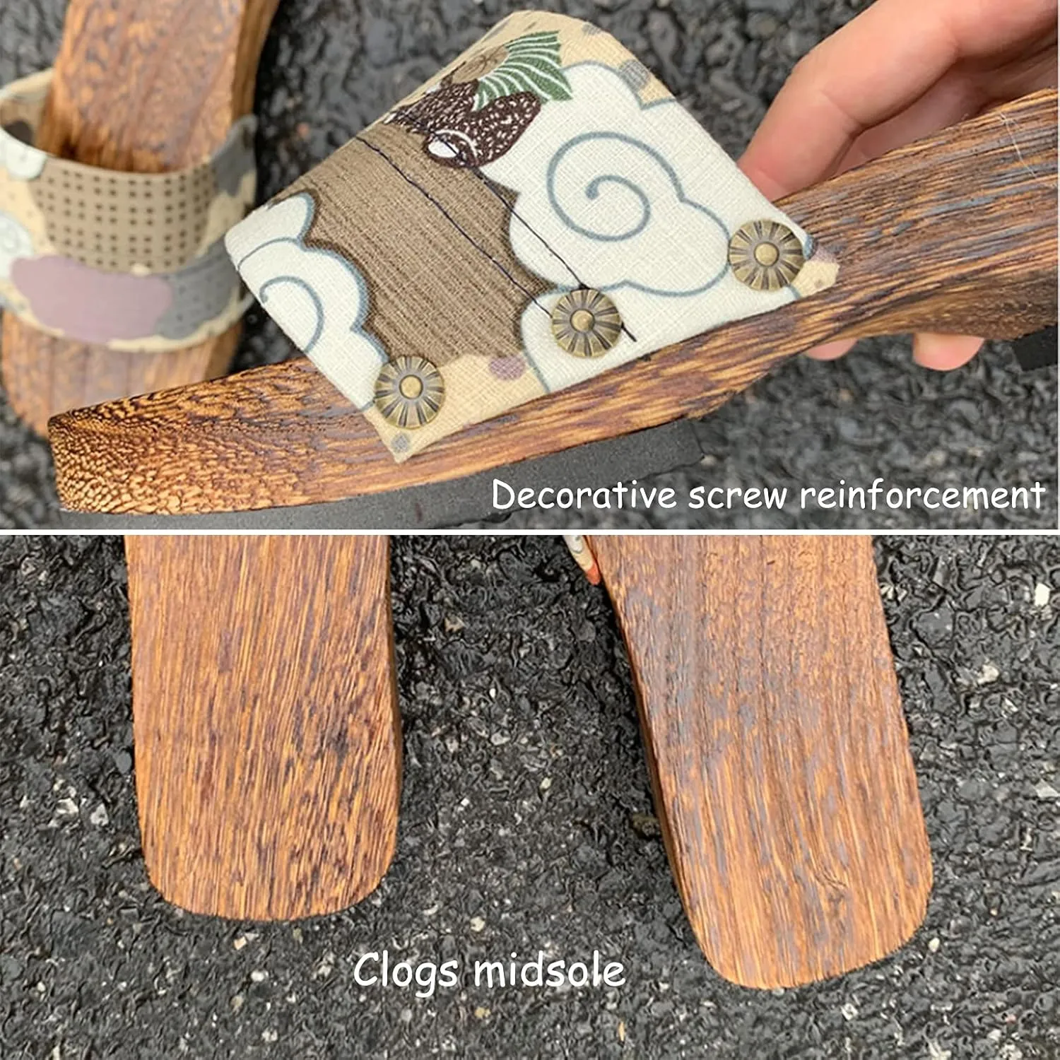 Women's Classic Sandal Summer, Wooden Geta Clogs Sandals, Women's Japanese Style Wood Clog Flip Flops Shoes Anti-Skid Floral Mules Slippers Wooden Geta Sandals (Color : Yellow, Size : EU 37)