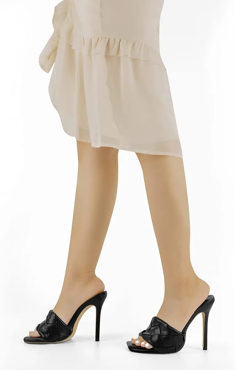 Womens Clear Heels Open Square Toe Transparent Tapered High Heel Slip on Fashion Sandals