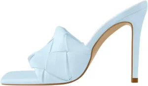 Womens Clear Heels Open Square Toe Transparent Tapered High Heel Slip on Fashion Sandals