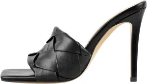 Womens Clear Heels Open Square Toe Transparent Tapered High Heel Slip on Fashion Sandals