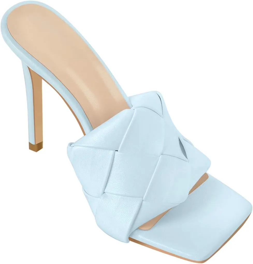 Womens Clear Heels Open Square Toe Transparent Tapered High Heel Slip on Fashion Sandals