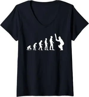 Womens Cricket Player Evolution Cricket Fans Trainer Coach Team V-Neck T-Shirt