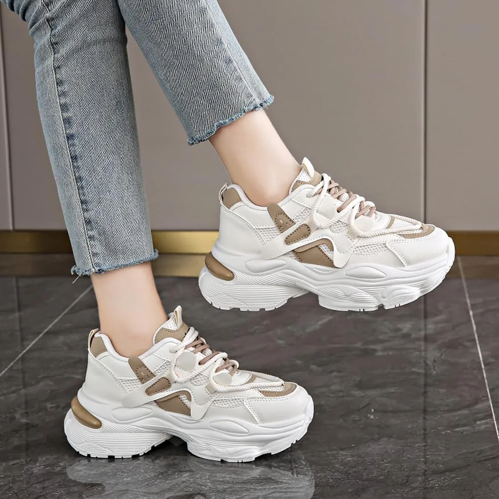 Women's Fashion Breathable Mesh Platform Sneakers Casual Jogging Walking Chunky Shoes 5.5-8.5