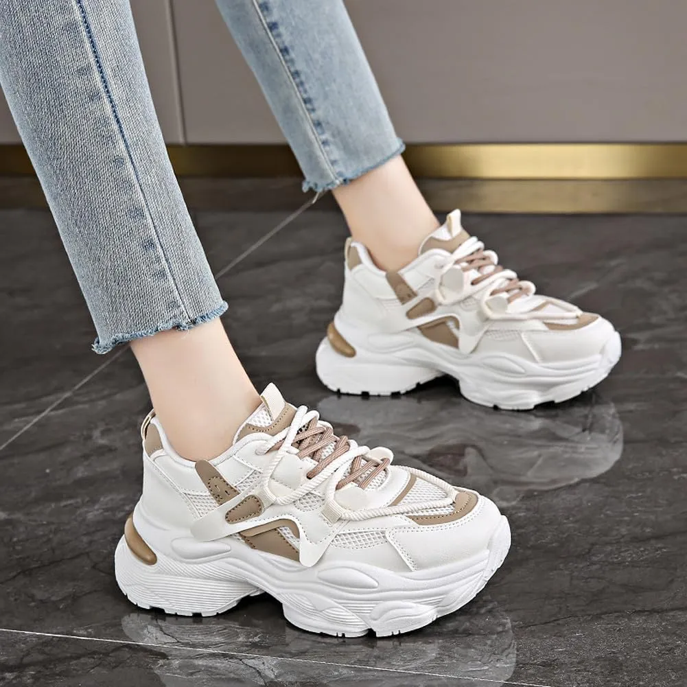 Women's Fashion Breathable Mesh Platform Sneakers Casual Jogging Walking Chunky Shoes 5.5-8.5