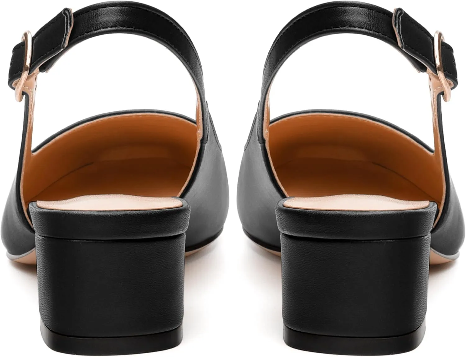 Womens Fashion Buckle Slingback Pumps, Square Closed Toe Chunky Heel Solid Matte Shoes for Women 1.3 inch