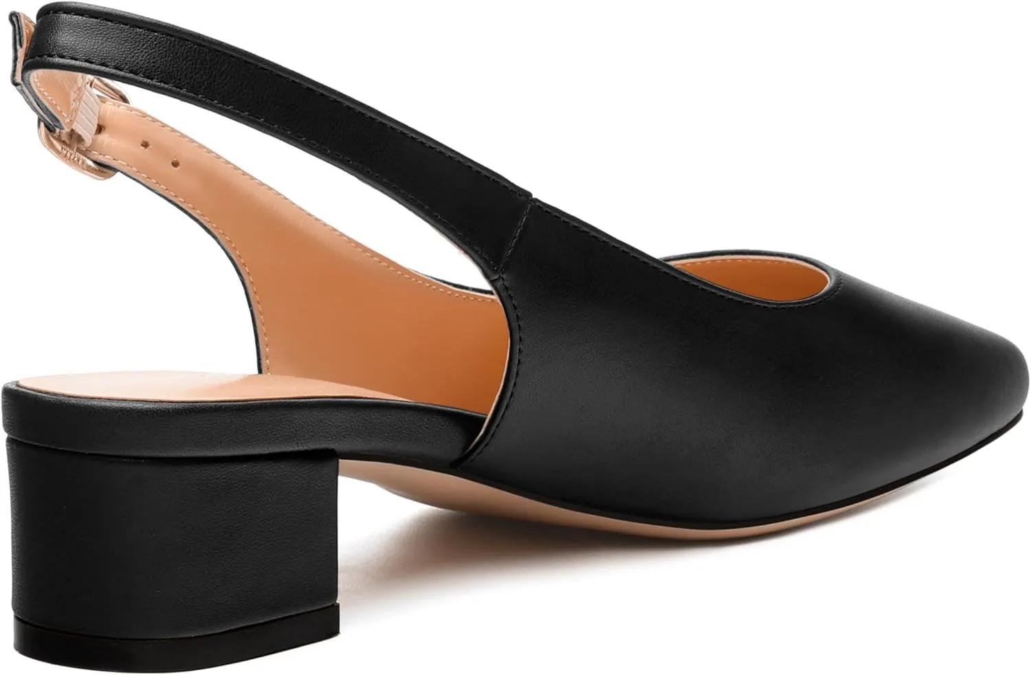 Womens Fashion Buckle Slingback Pumps, Square Closed Toe Chunky Heel Solid Matte Shoes for Women 1.3 inch
