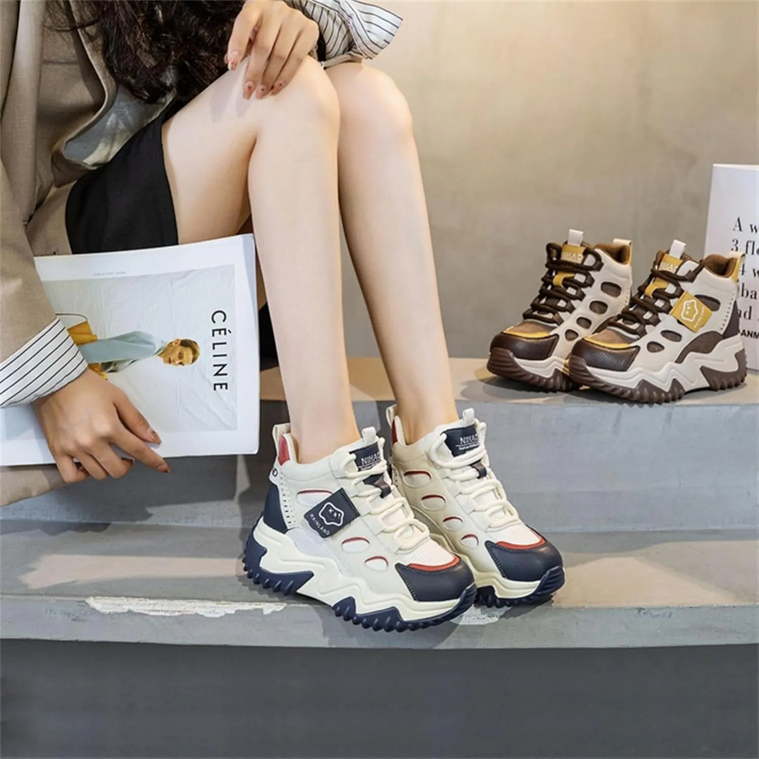 Women's Girl's Lace Up Platform Inner Heightening Chic Sneakers Breathable Casual Walking Shoe Lightweight Non Slip Workout Shoes