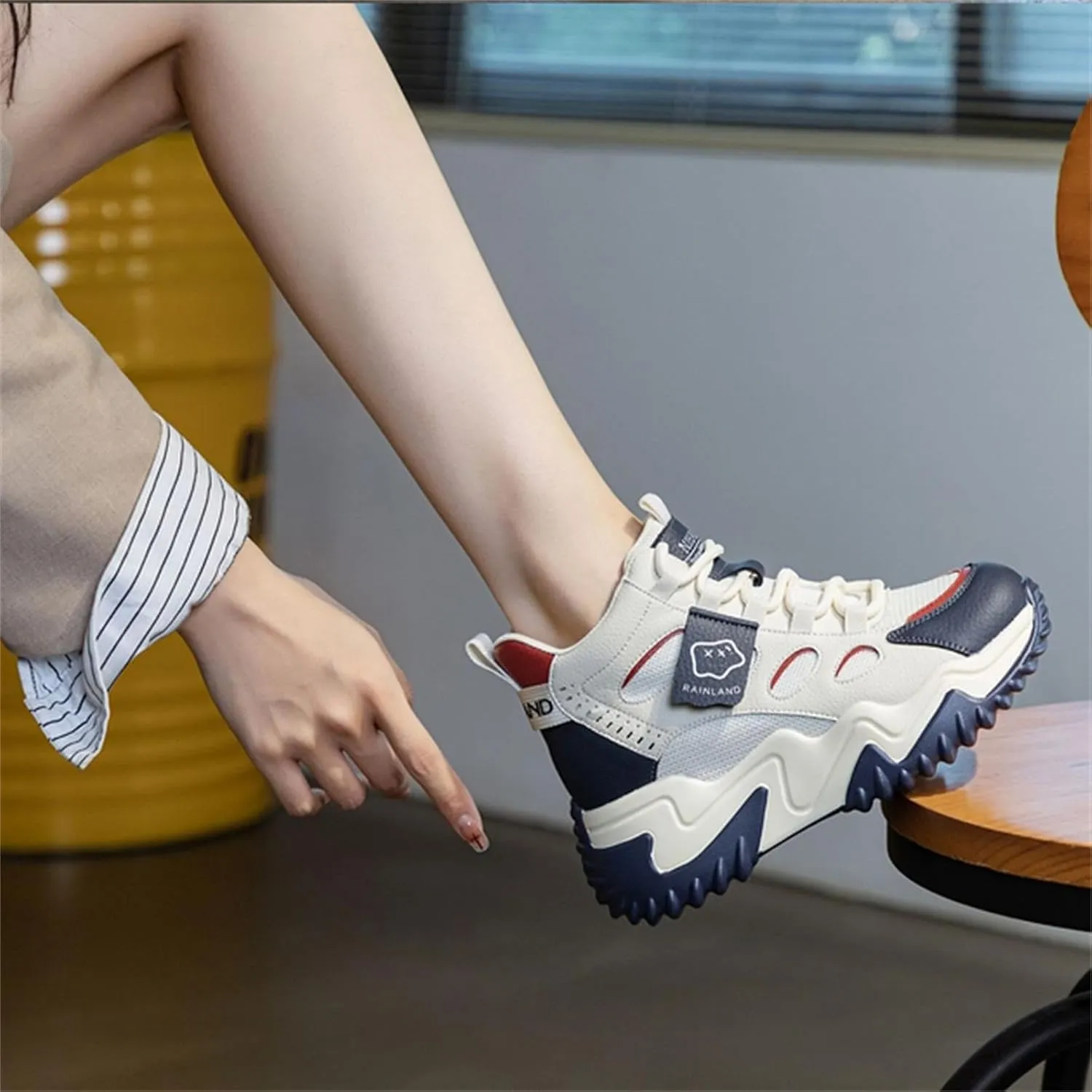 Women's Girl's Lace Up Platform Inner Heightening Chic Sneakers Breathable Casual Walking Shoe Lightweight Non Slip Workout Shoes