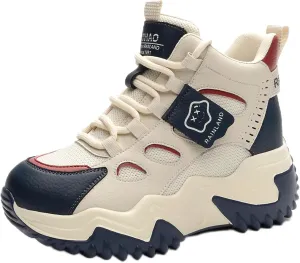 Women's Girl's Lace Up Platform Inner Heightening Chic Sneakers Breathable Casual Walking Shoe Lightweight Non Slip Workout Shoes