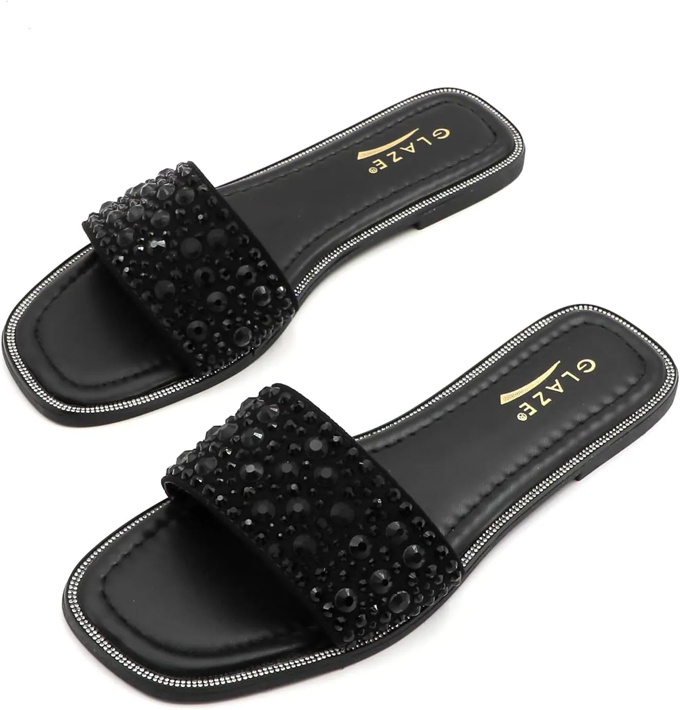 Women's Glitter Shiny Slide Sandals Sparkle Fancy Flat Slippers Slip-on