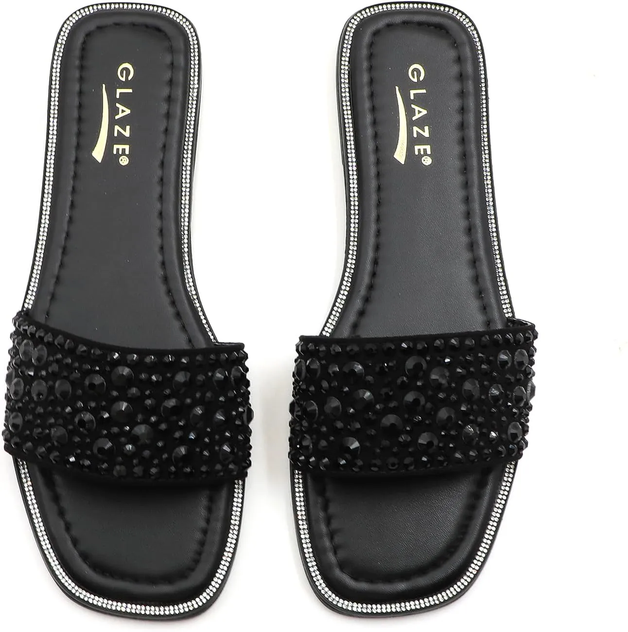 Women's Glitter Shiny Slide Sandals Sparkle Fancy Flat Slippers Slip-on