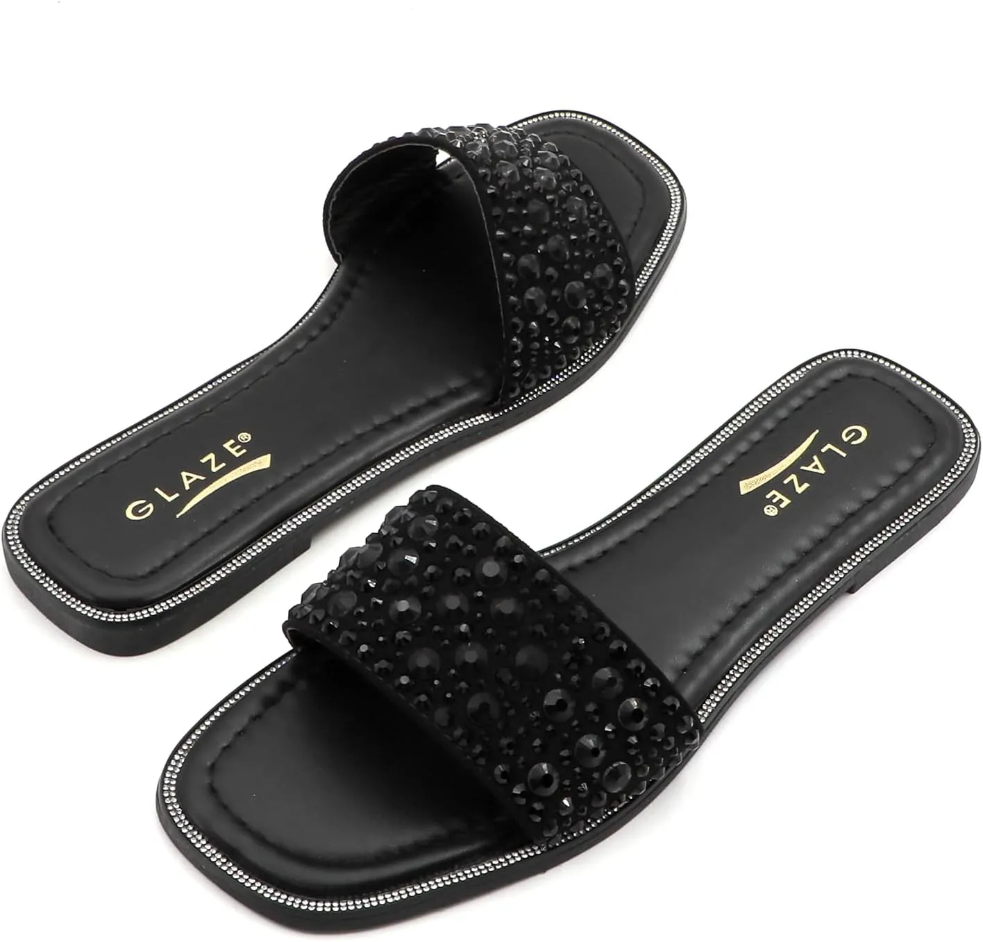 Women's Glitter Shiny Slide Sandals Sparkle Fancy Flat Slippers Slip-on