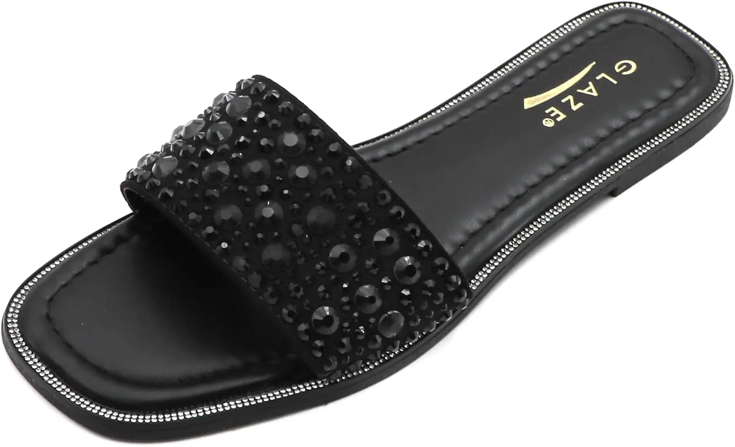 Women's Glitter Shiny Slide Sandals Sparkle Fancy Flat Slippers Slip-on