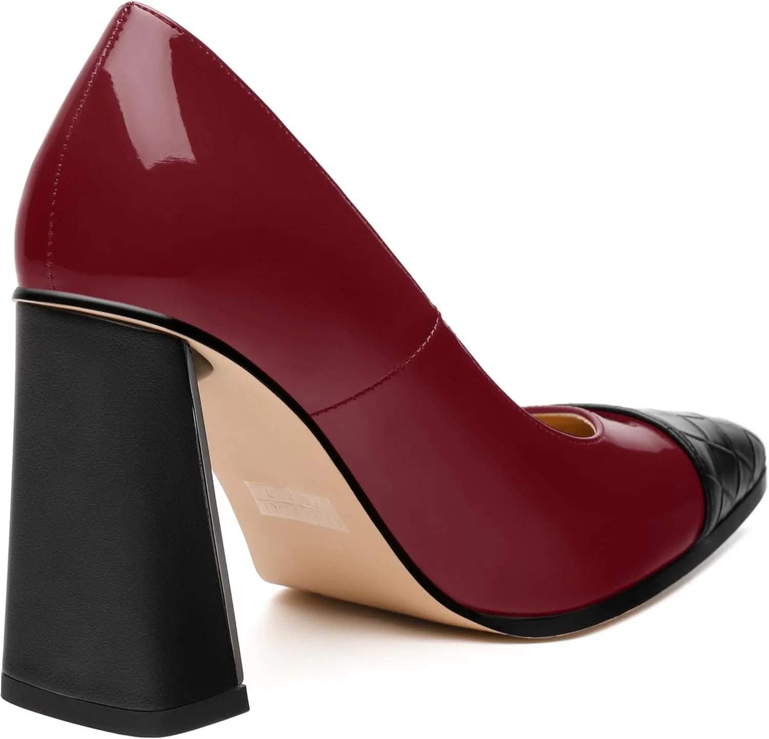 Womens Heeled Pumps, Pointed Toe High Chunky Heel Pupms for Women, Leather Insole Splicing Toe Pumps for Working, Wedding and Party 3.5"