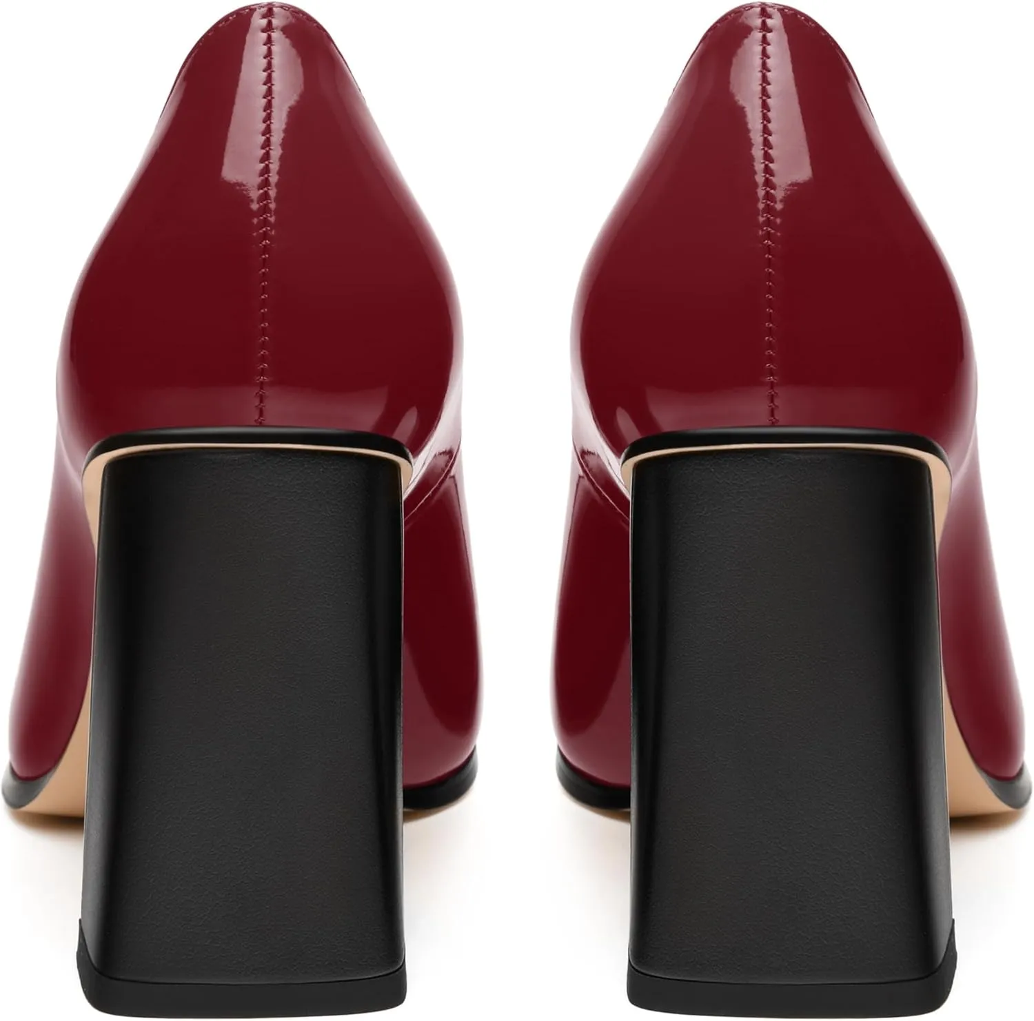 Womens Heeled Pumps, Pointed Toe High Chunky Heel Pupms for Women, Leather Insole Splicing Toe Pumps for Working, Wedding and Party 3.5"