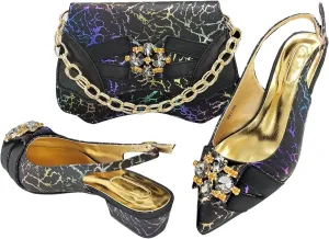 Women’s Italian Style Luxury Wedding Shoes and Matching Clutch Combo Rhinestone Accented Heels for Bride
