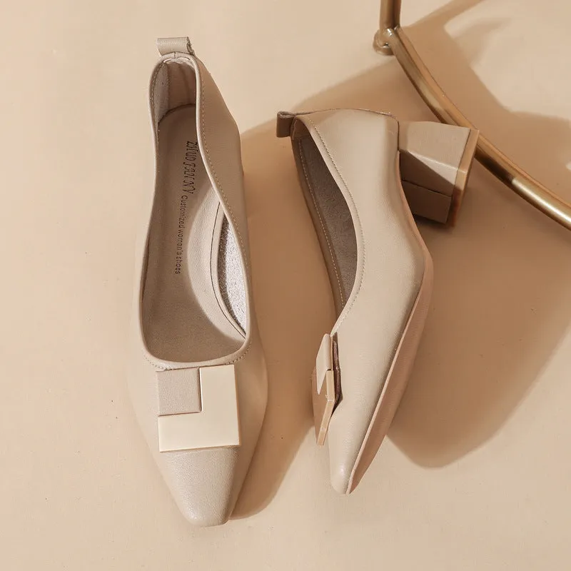 Women's Leather Stylish Medium Heel Pointed Toe Pump