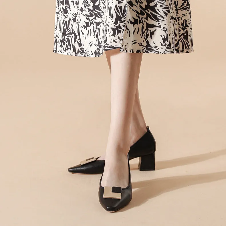 Women's Leather Stylish Medium Heel Pointed Toe Pump