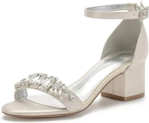 Women's Low Block Heel Sandals Chunky Ankle Strap Crystal Wedding Dress Shoes Low Heel Formal Prom Party Dress Shoes Comfortable Pump Sandals