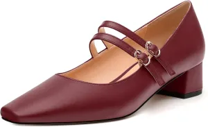 Womens Mary Jane Pumps, Small Square Toe Low Chunky Heel Pump Shoes for Women, Comfort Mary Jane Daily Pumps with Two Straps 1.3"