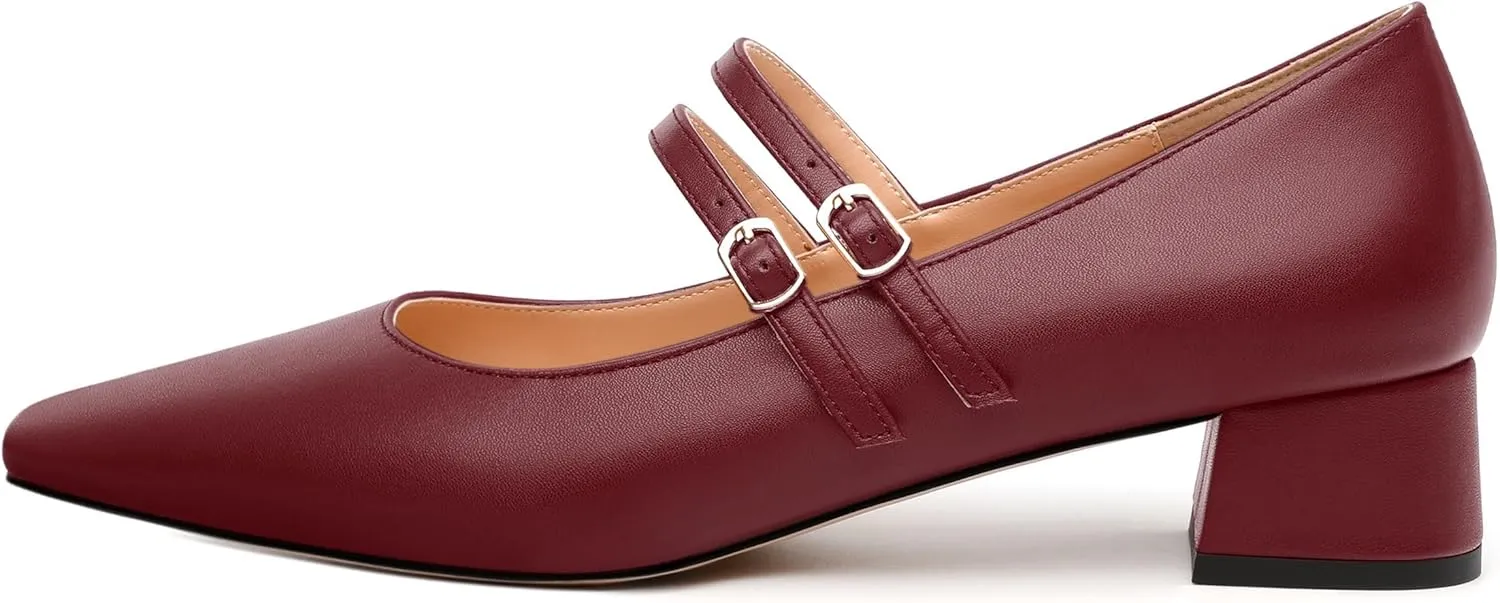 Womens Mary Jane Pumps, Small Square Toe Low Chunky Heel Pump Shoes for Women, Comfort Mary Jane Daily Pumps with Two Straps 1.3"