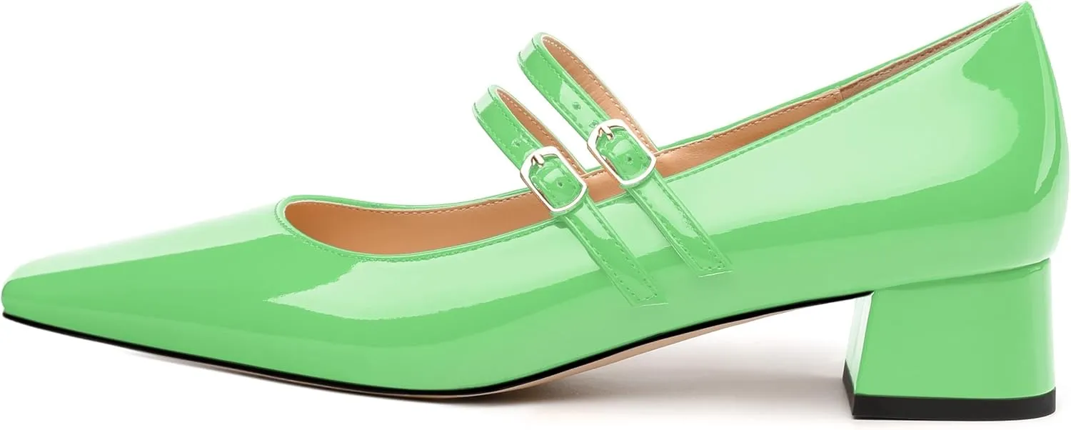 Womens Mary Jane Pumps, Square Toe Low Block Heel Pump Shoes for Women, Daily Comfort Mary Jane Pumps with Two Straps 1.3"