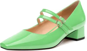 Womens Mary Jane Pumps, Square Toe Low Block Heel Pump Shoes for Women, Daily Comfort Mary Jane Pumps with Two Straps 1.3"
