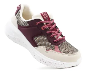 Womens Memory Foam Trainers Beige Purple Lace Up Lightweight Breathable Sneakers Fitness Running Fashion Trainers