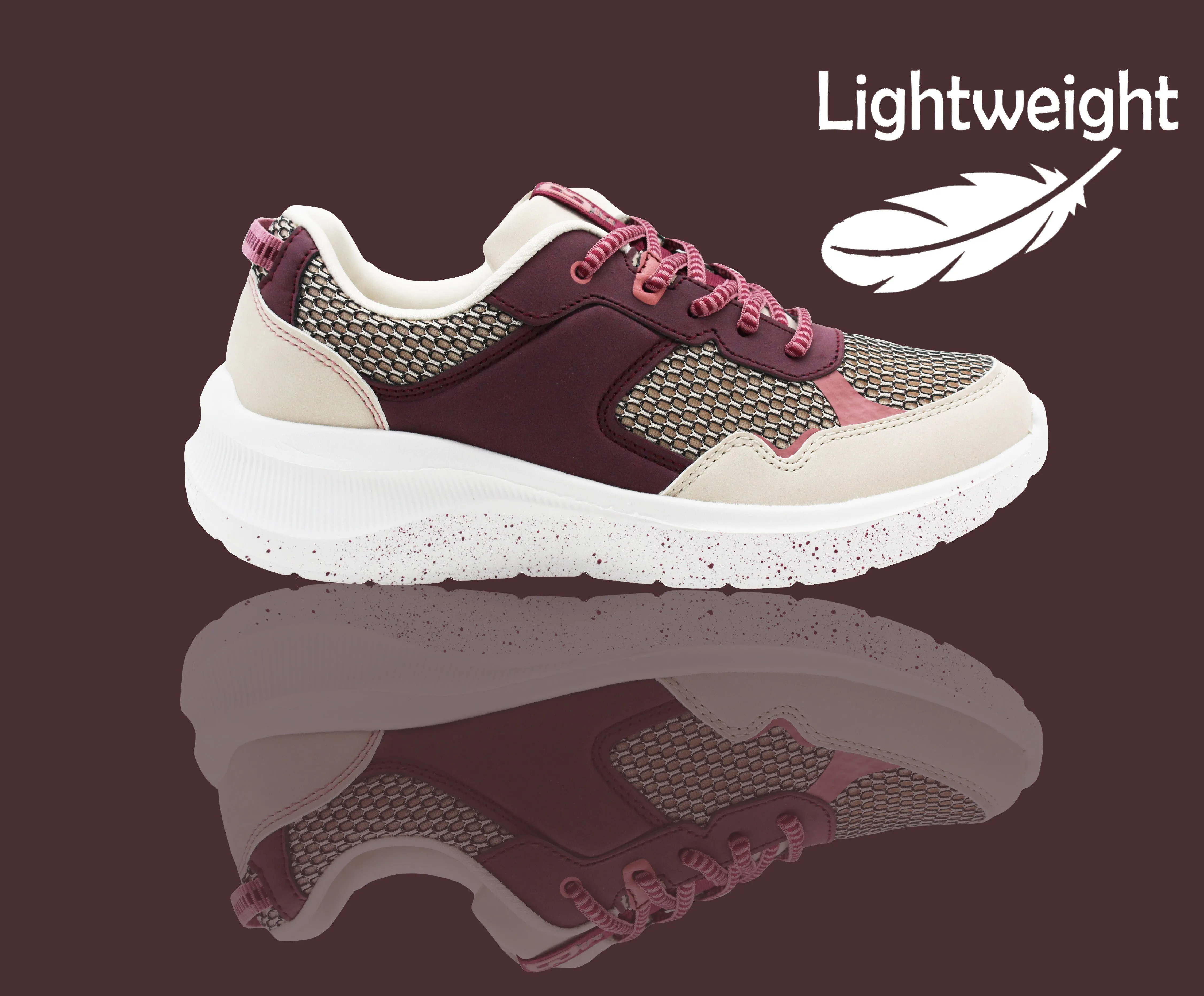 Womens Memory Foam Trainers Beige Purple Lace Up Lightweight Breathable Sneakers Fitness Running Fashion Trainers
